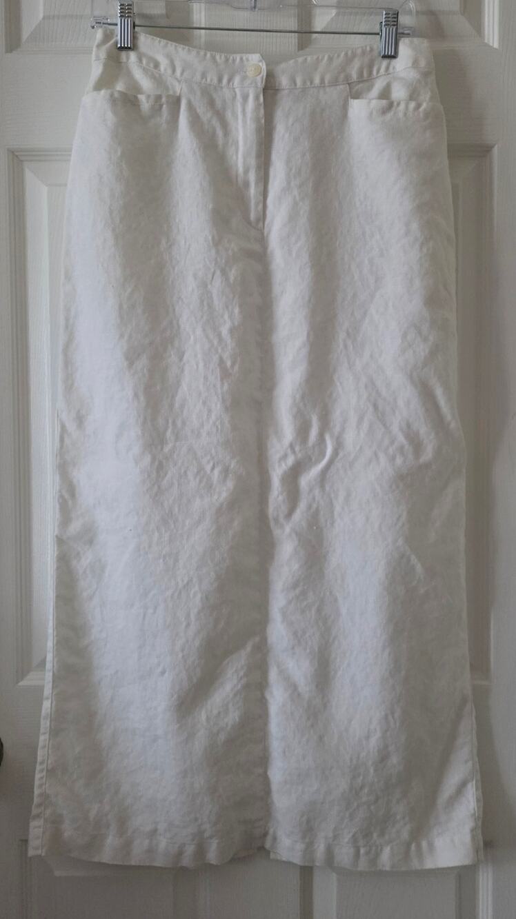 Rafaella Sport 100% Pure Linen Rear Slit Maxi Skirt Size 8